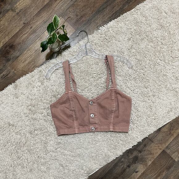 American Eagle Outfitters Tops - American Eagle Size 2 Pink Denim Button Front Cropped Tank Top